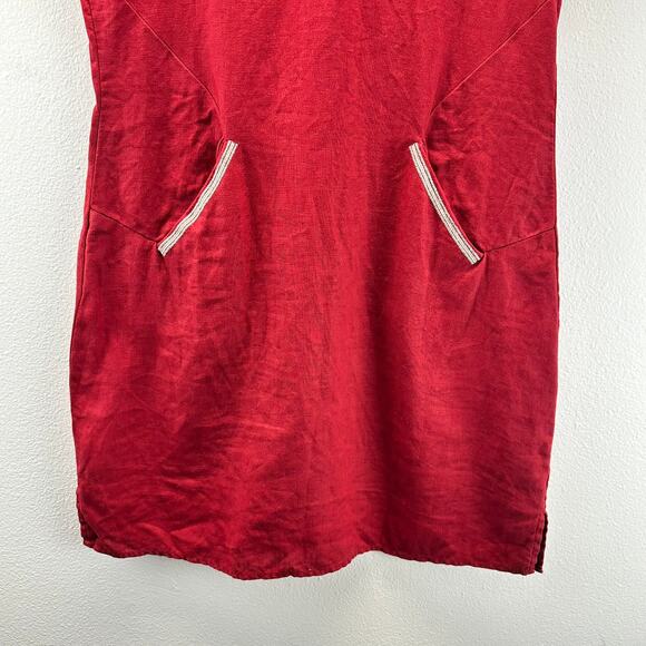 Garnet Hill Linen Embroidered Pocket Detail Dress Red Size 8 - Picture 5 of 14